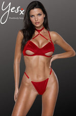 YesX Hollow Cut Halter Bra Lingerie Set Red