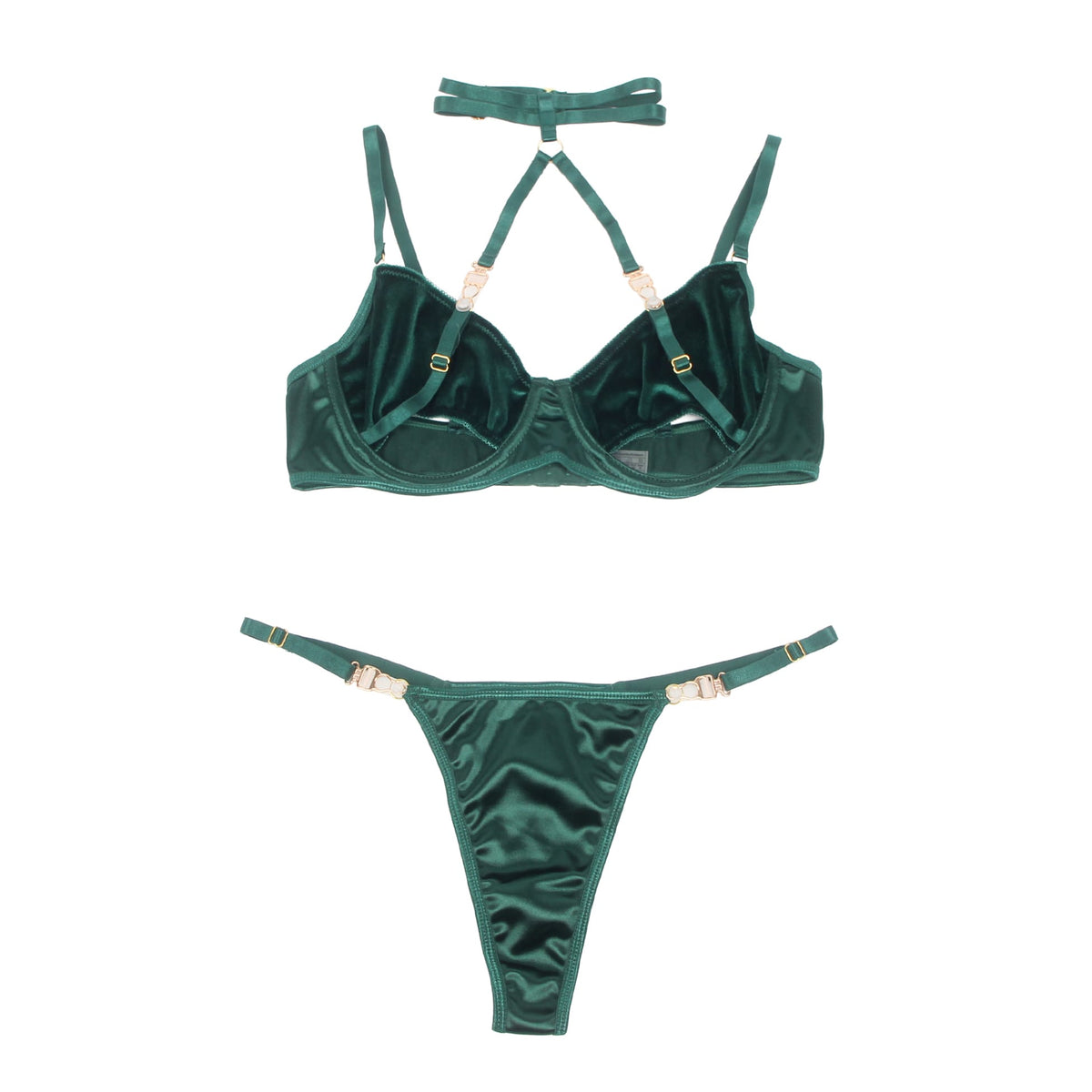 YesX Plus Size Hollow Cut Halter Bra Lingerie Set Green