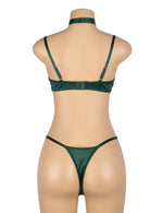 YesX Plus Size Hollow Cut Halter Bra Lingerie Set Green