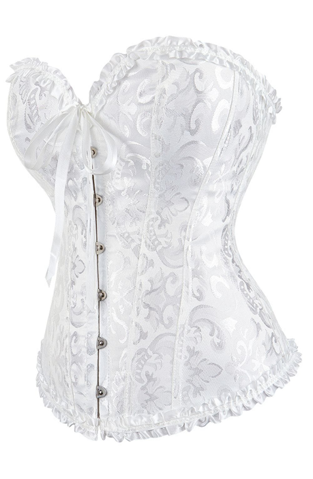 YesX Brocade Corset Satin Trim Lace-Up Back White