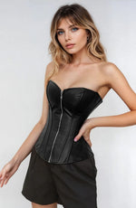 YesX Leather-Look Zip-Up Corset Adjustable Lace-Up Back Up to 4XL Black