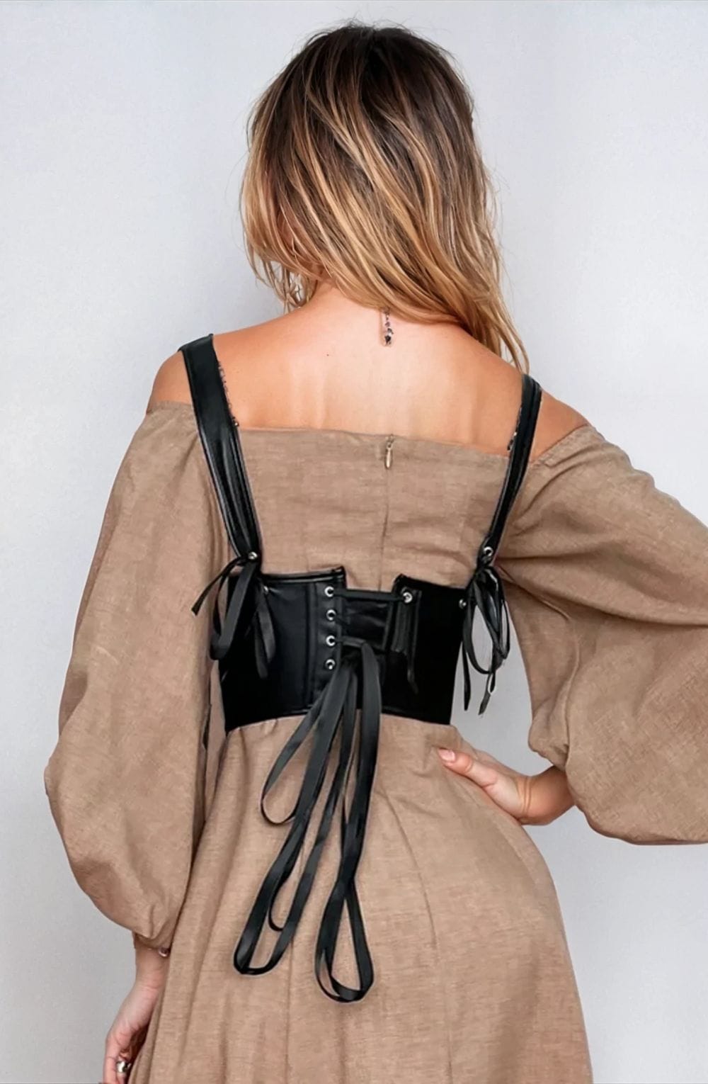 YesX Leather-Look Corset-Inspired Crop Top Black Up to 6XL