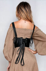 YesX Leather-Look Corset-Inspired Crop Top Black Up to 6XL
