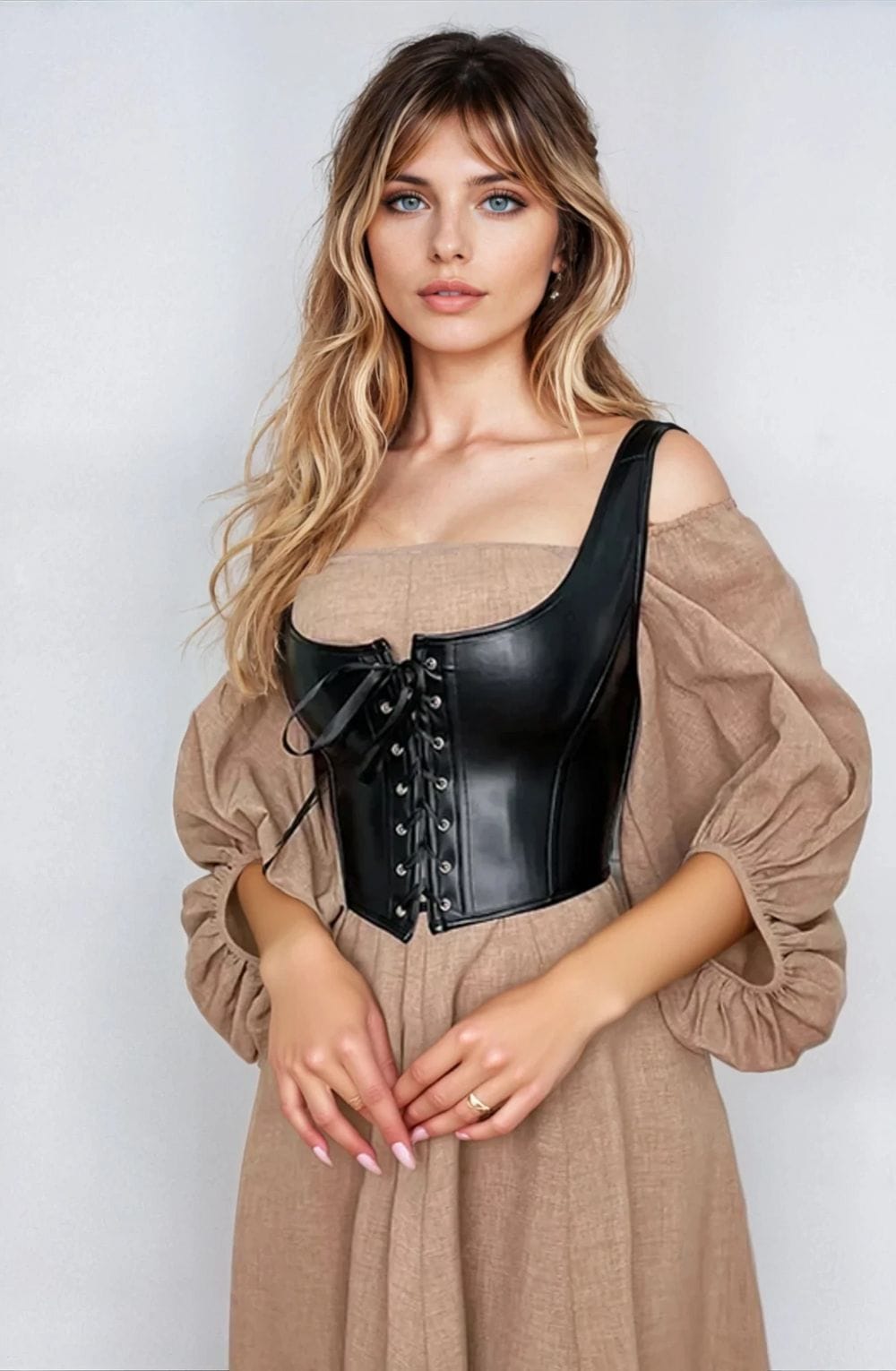 YesX Leather-Look Corset-Inspired Crop Top Black Up to 6XL