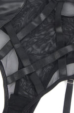 YesX Faux Leather Look Mesh Bodysuit with Garter Straps Black
