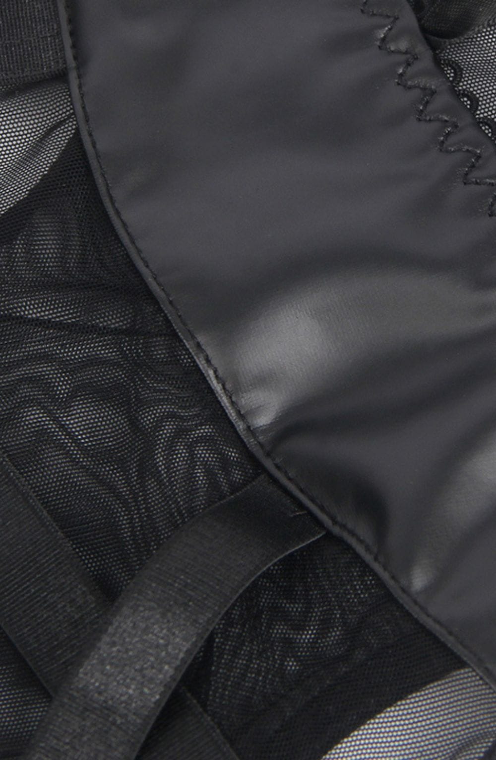 YesX Faux Leather Look Mesh Bodysuit with Garter Straps Black