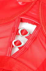 YesX Faux Leather Look Mesh Bodysuit with Garter Straps Red