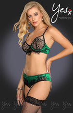 YesX Black & Emerald Green Bra Lingerie Set