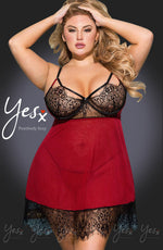 YesX Black Lace Bust Red Babydoll Plus Size Lingerie Set