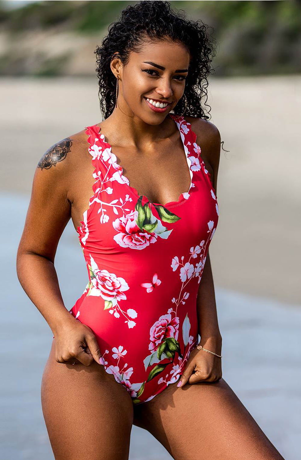YesX One Piece Swimsuit Pink Floral