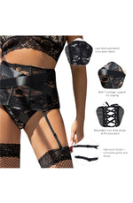 YesX Floral Lace Suspender Belt & Thong Set Black