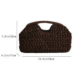 Dark Brown Woven Raffia Slouch Clutch with Gold Hardware — Women's Day to Evening Bag