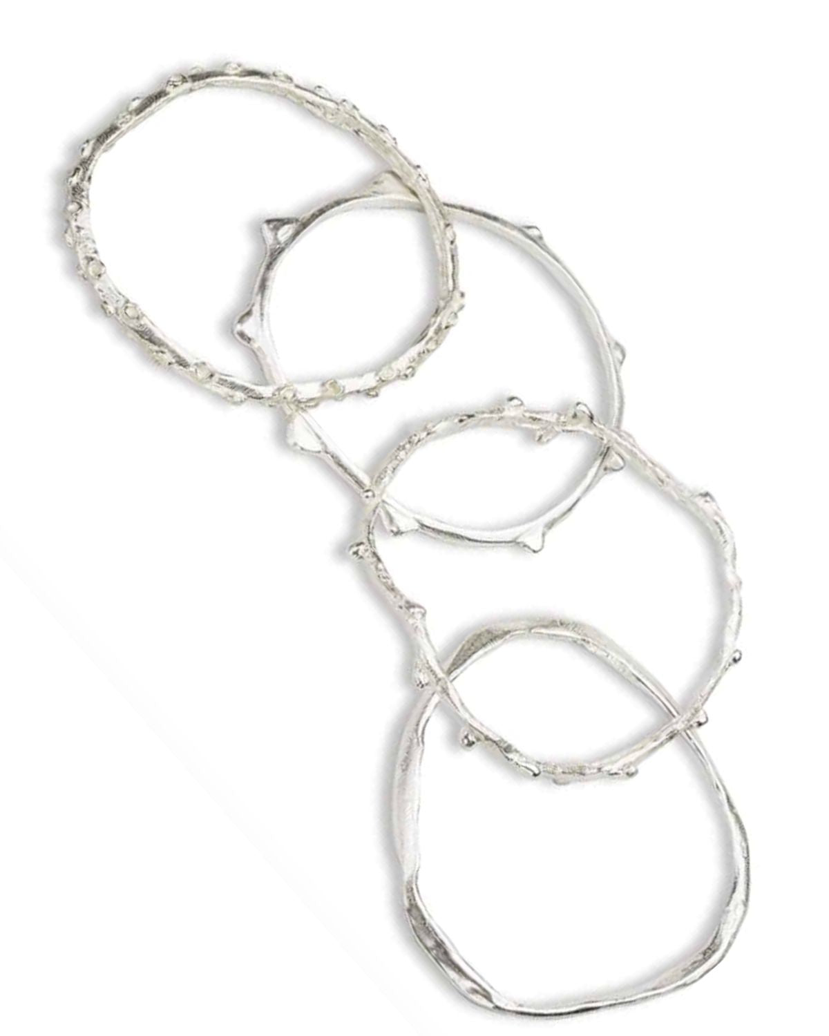 ‘Alohi Kai Sculptural Ola Hand Carved Silver Bangle - Limu Manauea Seaweed