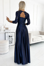 Numoco Amber Long Maxi Occasion Lace Top Long Sleeve Thigh Slit Dress