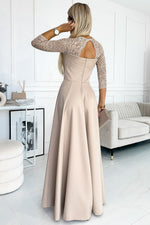 Numoco Amber Long Maxi Occasion Lace Top Long Sleeve Thigh Slit Dress