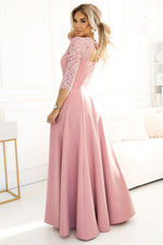 Numoco Amber Long Maxi Occasion Lace Top Long Sleeve Thigh Slit Dress