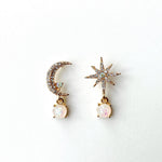Andromeda Moon and Star Gemstone Mismatched Drop Earrings