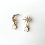 Andromeda Moon and Star Gemstone Mismatched Drop Earrings
