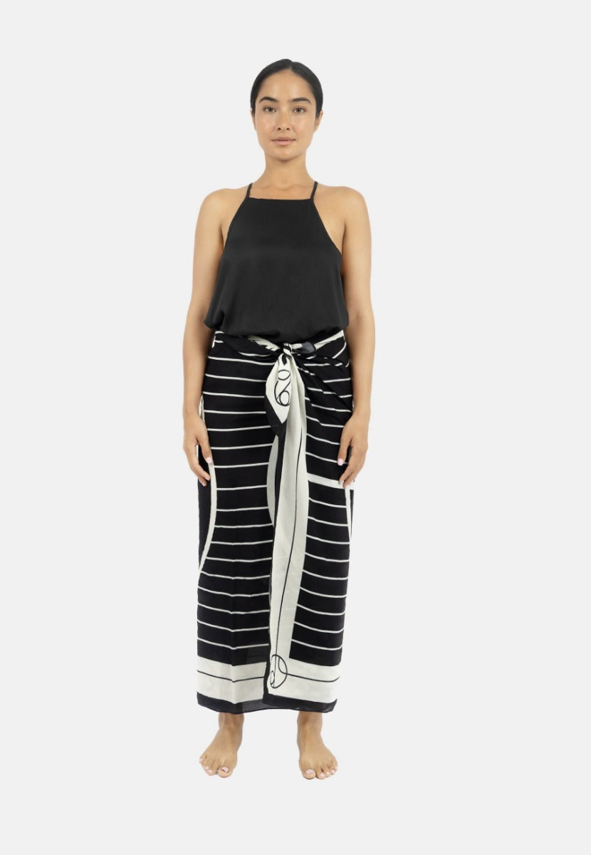 1 People Antibes Beach Sarong Black & Creme
