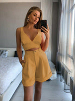 Asymmetric Strap Top High Waist Shorts Shorts & Top Co-ord Set Khaki