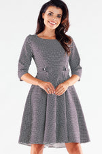 Awama Blushed Short-Sleeve Flared Daydress with Decorative Buttons black