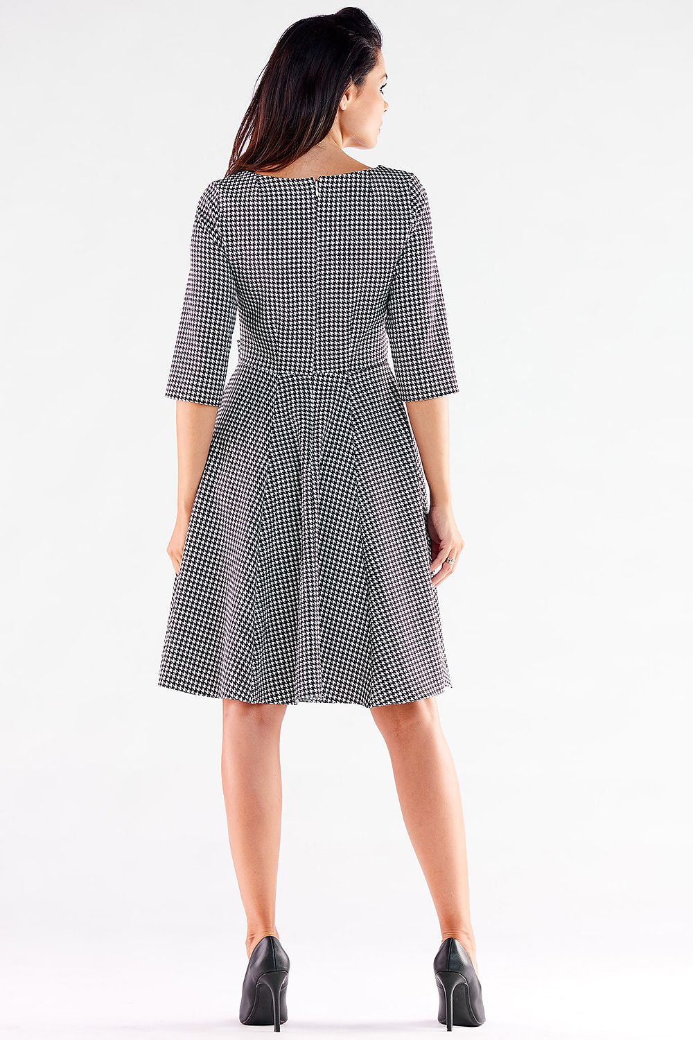Awama Blushed Short-Sleeve Flared Daydress with Decorative Buttons