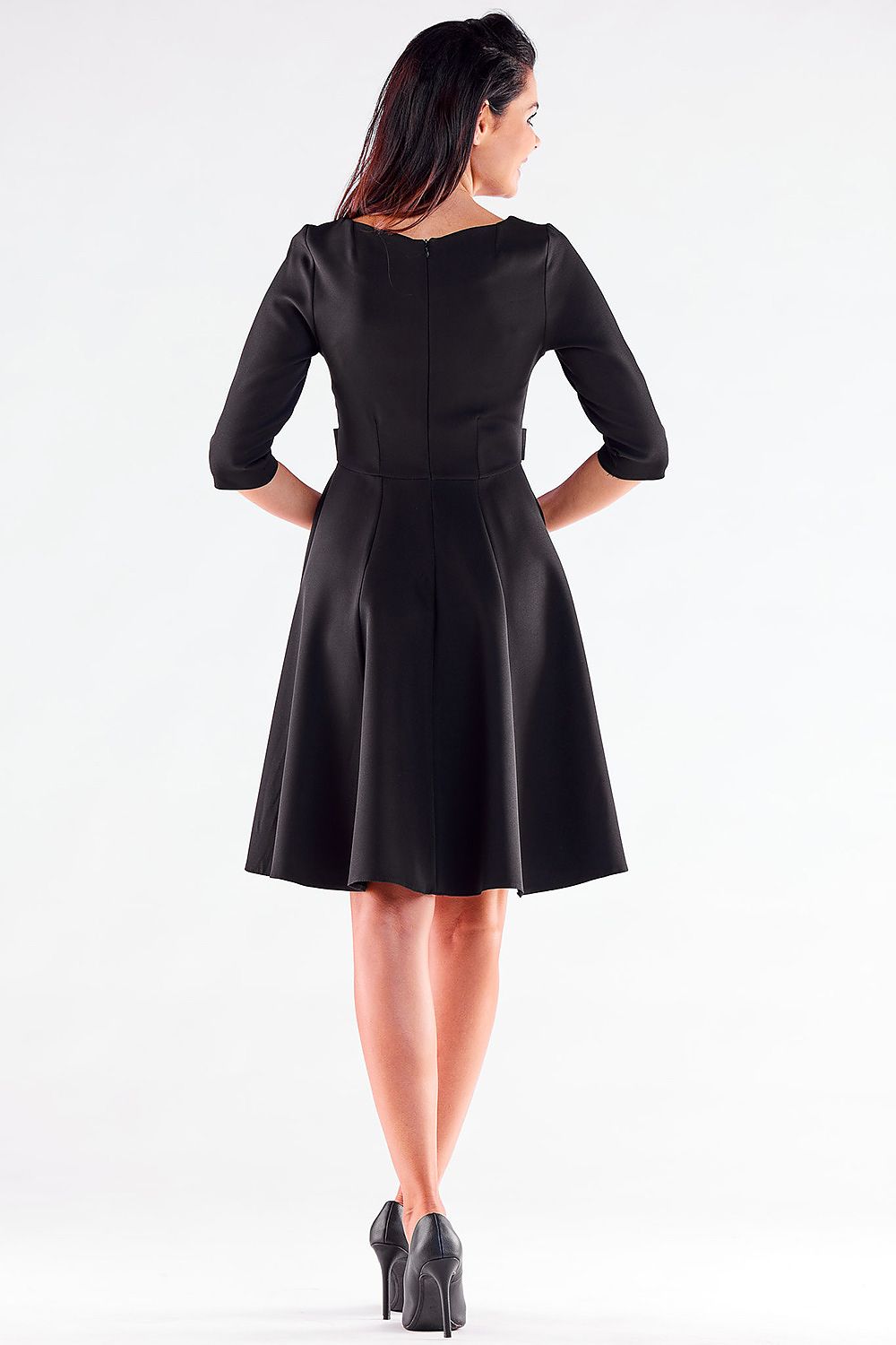 Awama Blushed Short-Sleeve Flared Daydress with Decorative Buttons
