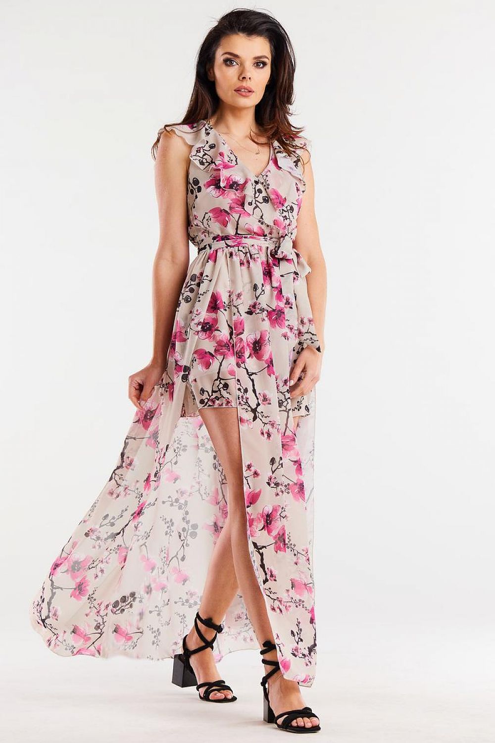 Awama Chiffon Daydress with Envelope Ruffle and Asymmetrical Slit Design multicolor 2