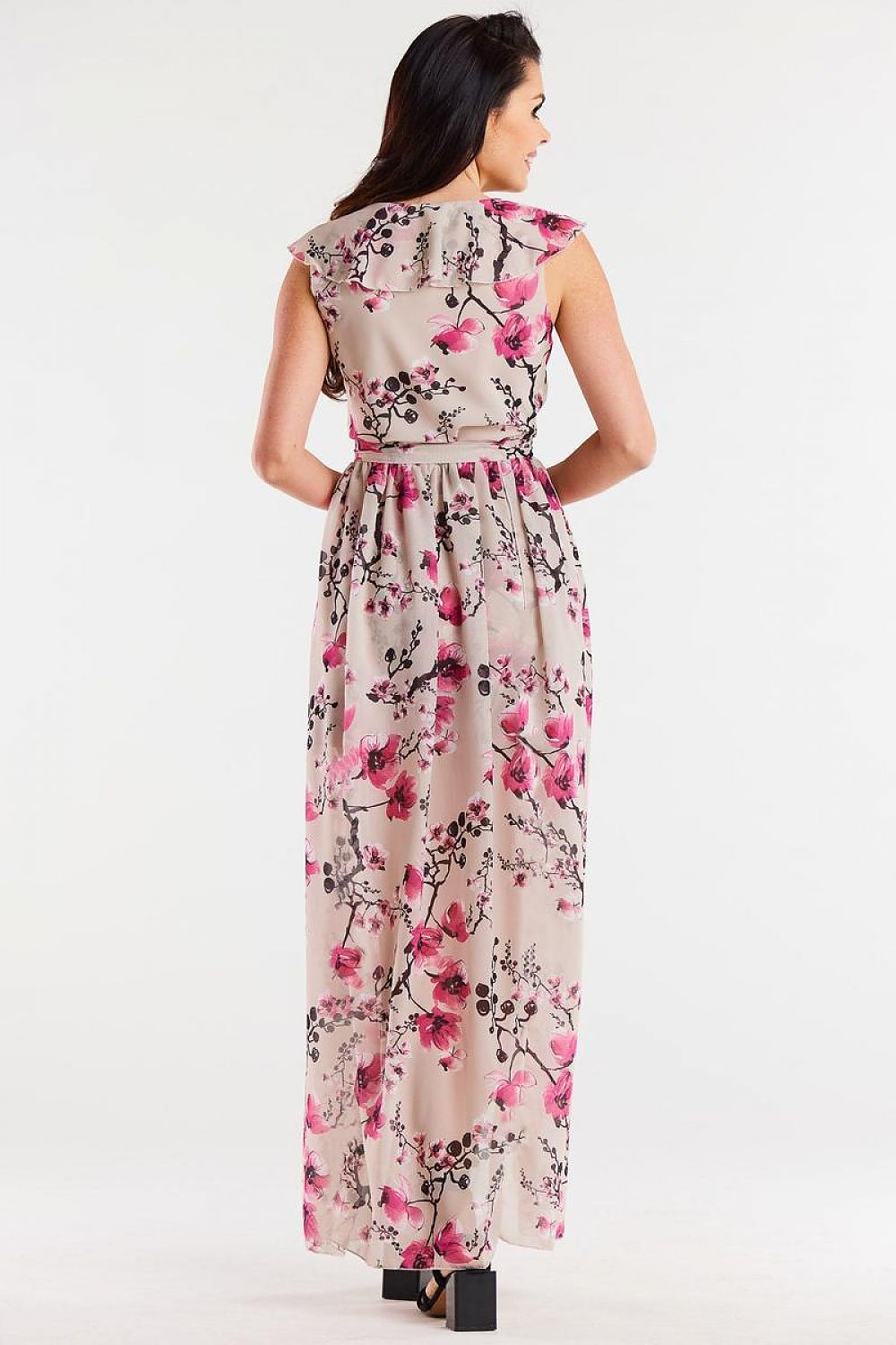 Awama Chiffon Daydress with Envelope Ruffle and Asymmetrical Slit Design