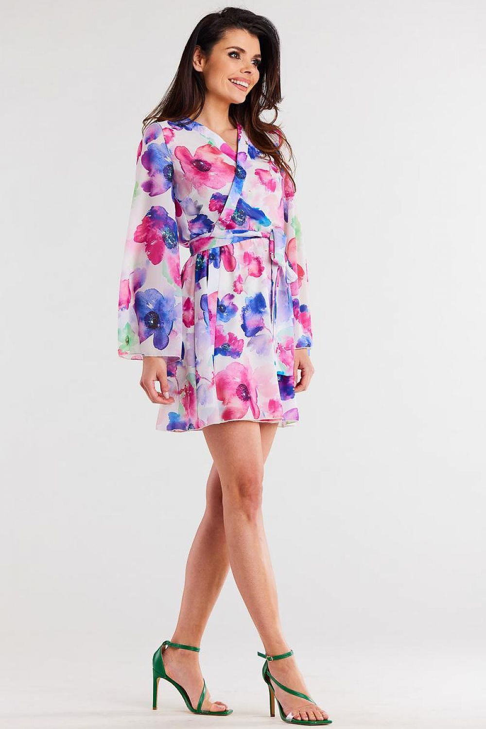 Awama Chiffon Kimono Daydress with Elastic Lining and Adjustable Belt