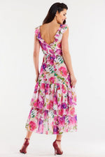 Awama Chiffon Ruffle Asymmetrical Mini Dress with Elastic Waist