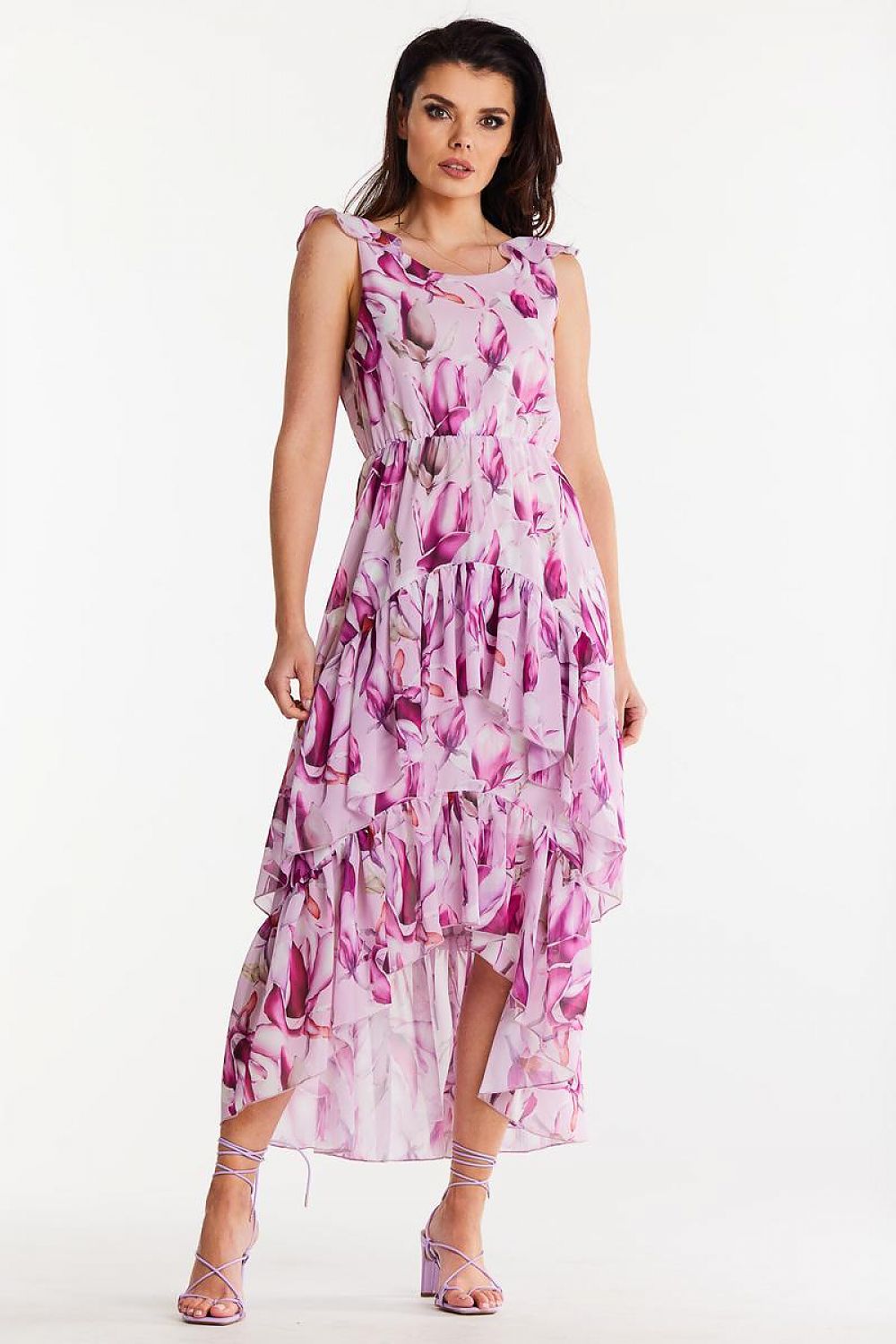 Awama Chiffon Ruffle Asymmetrical Mini Dress with Elastic Waist multicolor