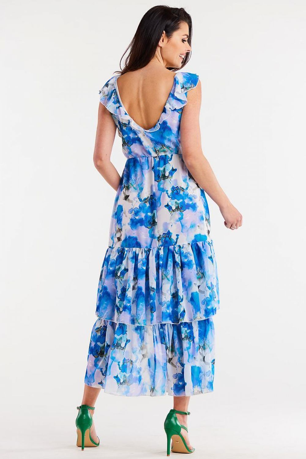 Awama Chiffon Ruffle Asymmetrical Mini Dress with Elastic Waist