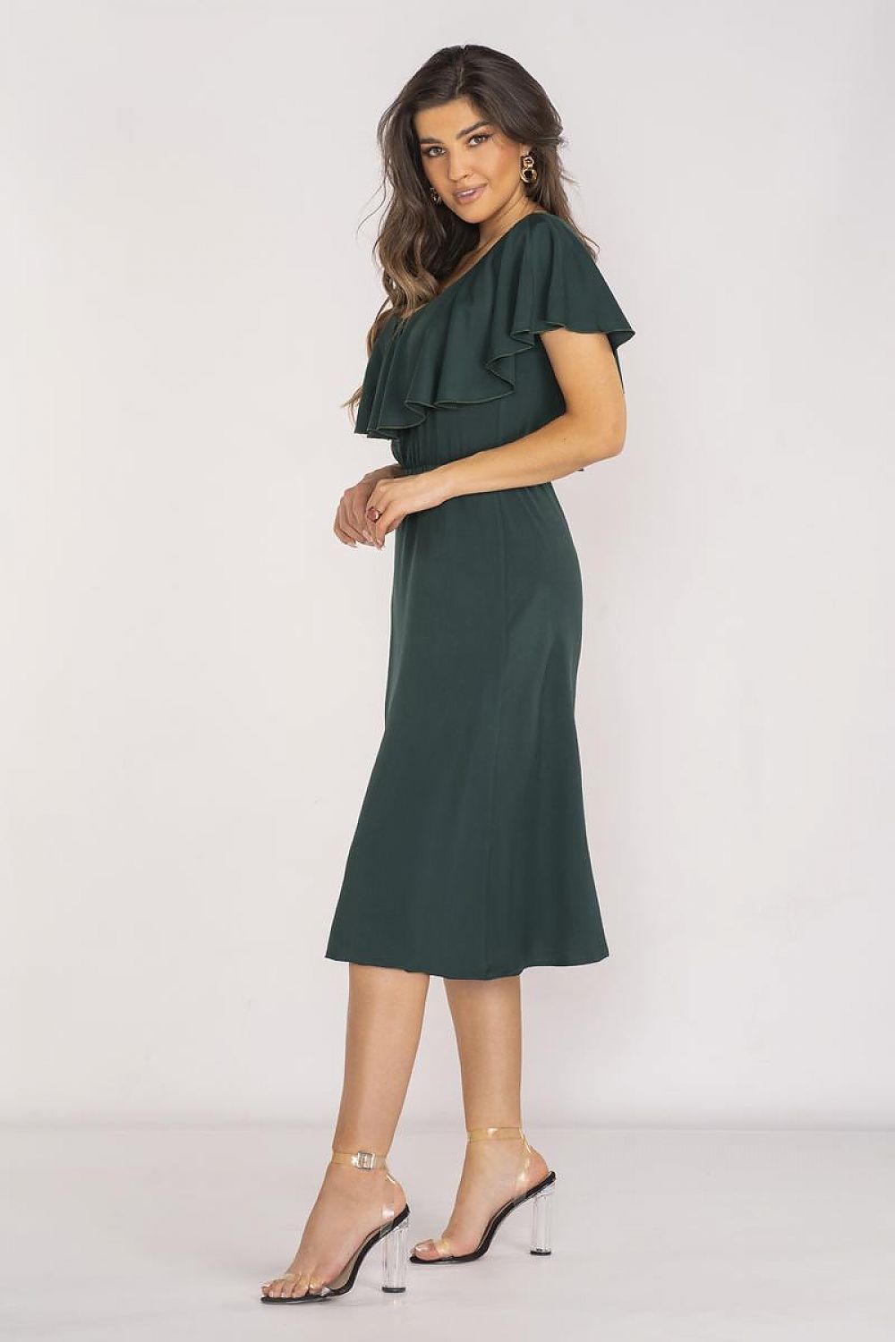 Awama Elegant Midi Daydress with Ruffled Neckline