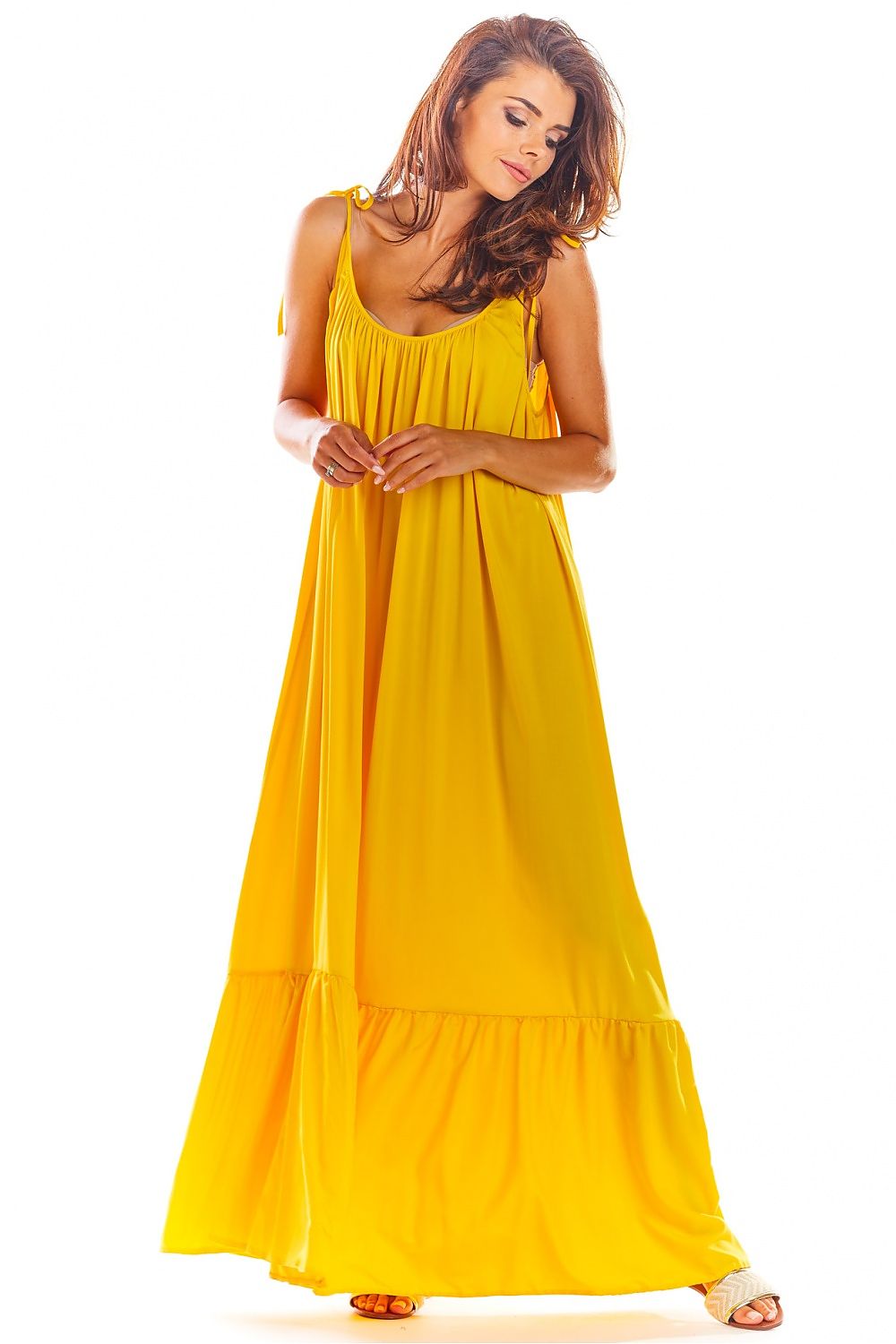 Awama Loose Oversized Daydress with Back Neckline and Flounced Bottom yellow one-size-fits-all