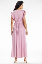 Awama Maxi Daydress with Envelope Neckline and Ruffled Shoulders