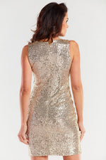 Awama Short Fitted V-Neck Sparkly Evening Dress