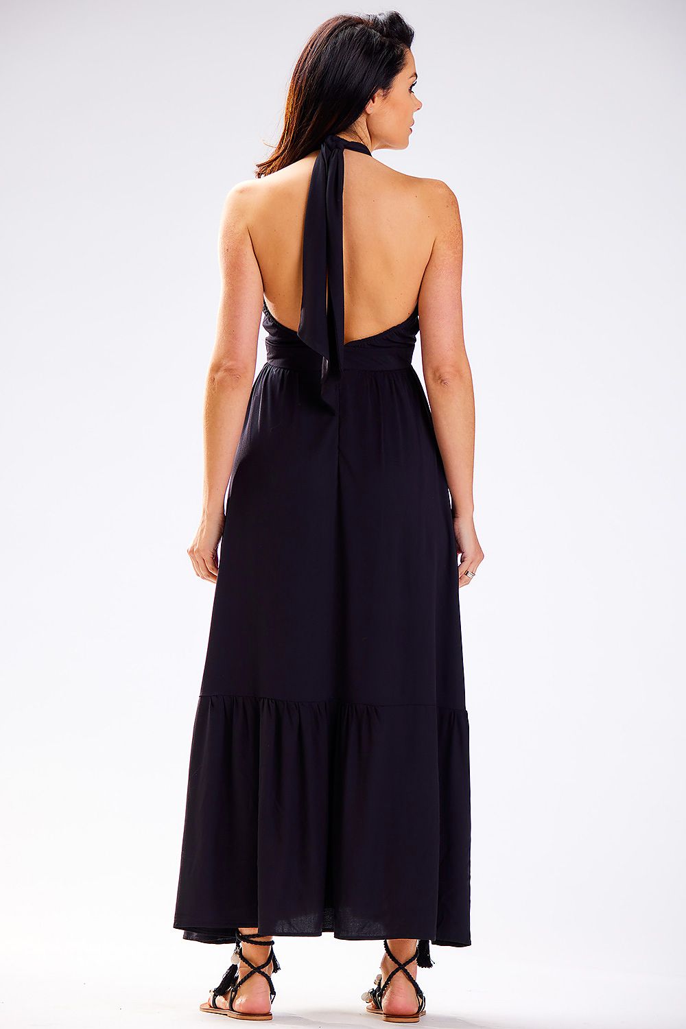 Awama Viscose Tie-Neck Long Daydress with Frilled Hem