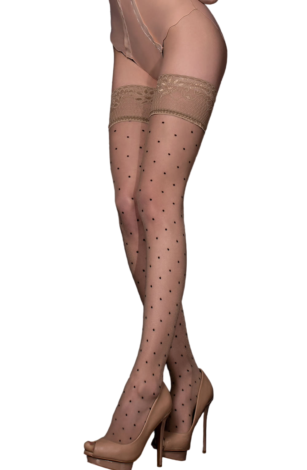 Ballerina 325 Hush Hush Collection Hold Ups Natural with Black Polka Dots