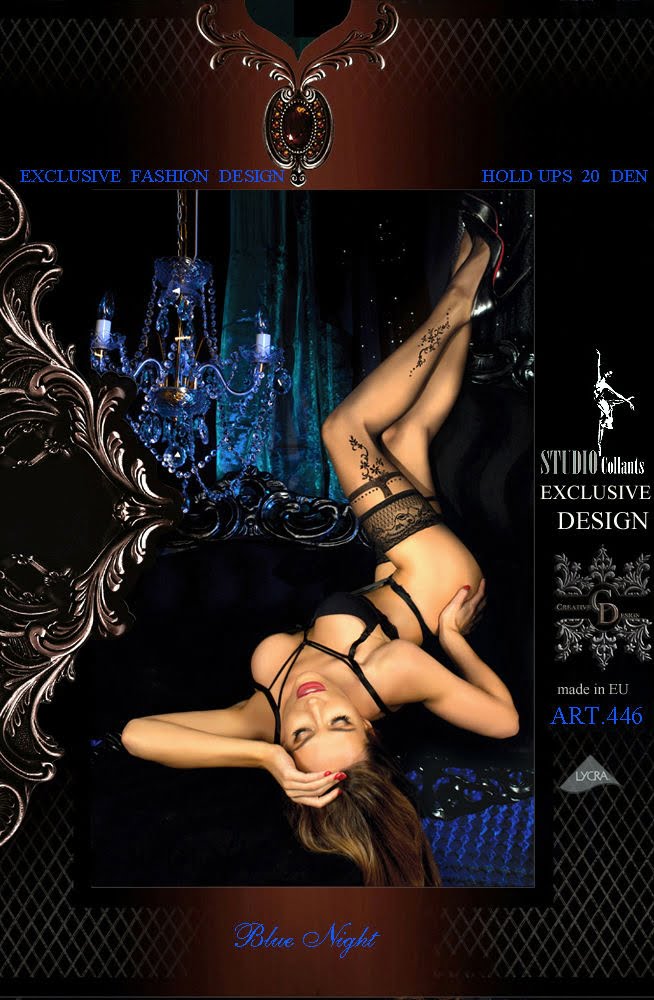 Ballerina Blue Night Lace Top Hold Ups in Black with Shimmering Lurex