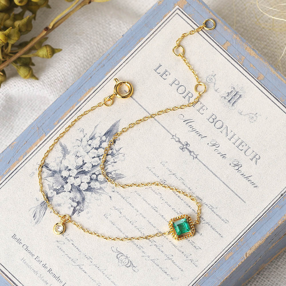 Beatrice 925 Sterling Silver Green Emerald Gem Bracelet
