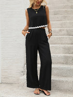 Black and white Contrast Stitching Sleeveless Vest Trousers Two-piece Co-ord Set