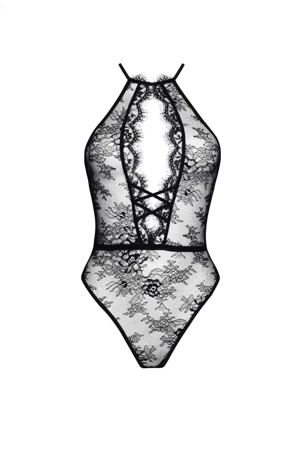Beauty Night Norah Transparent Lace Front Cutout Teddy Black