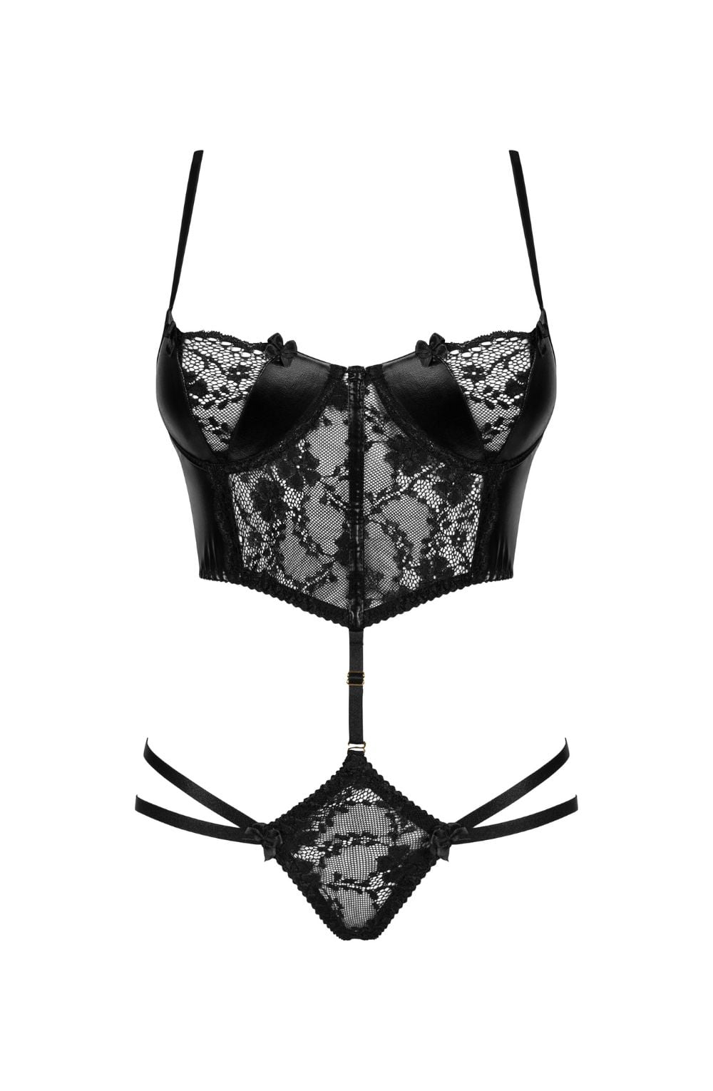 Beauty Night Nirvina Lace and Shiny Latex Lingerie Set Black