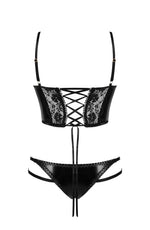 Beauty Night Noemi Delicate Lace Open Thong Garter Lingerie Set Black