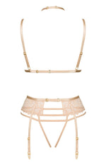 Beauty Night Noemi Delicate Nude Lace Open Thong Garter Lingerie Set Nude