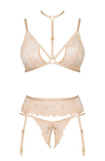Beauty Night Noemi Delicate Nude Lace Open Thong Garter Lingerie Set Nude