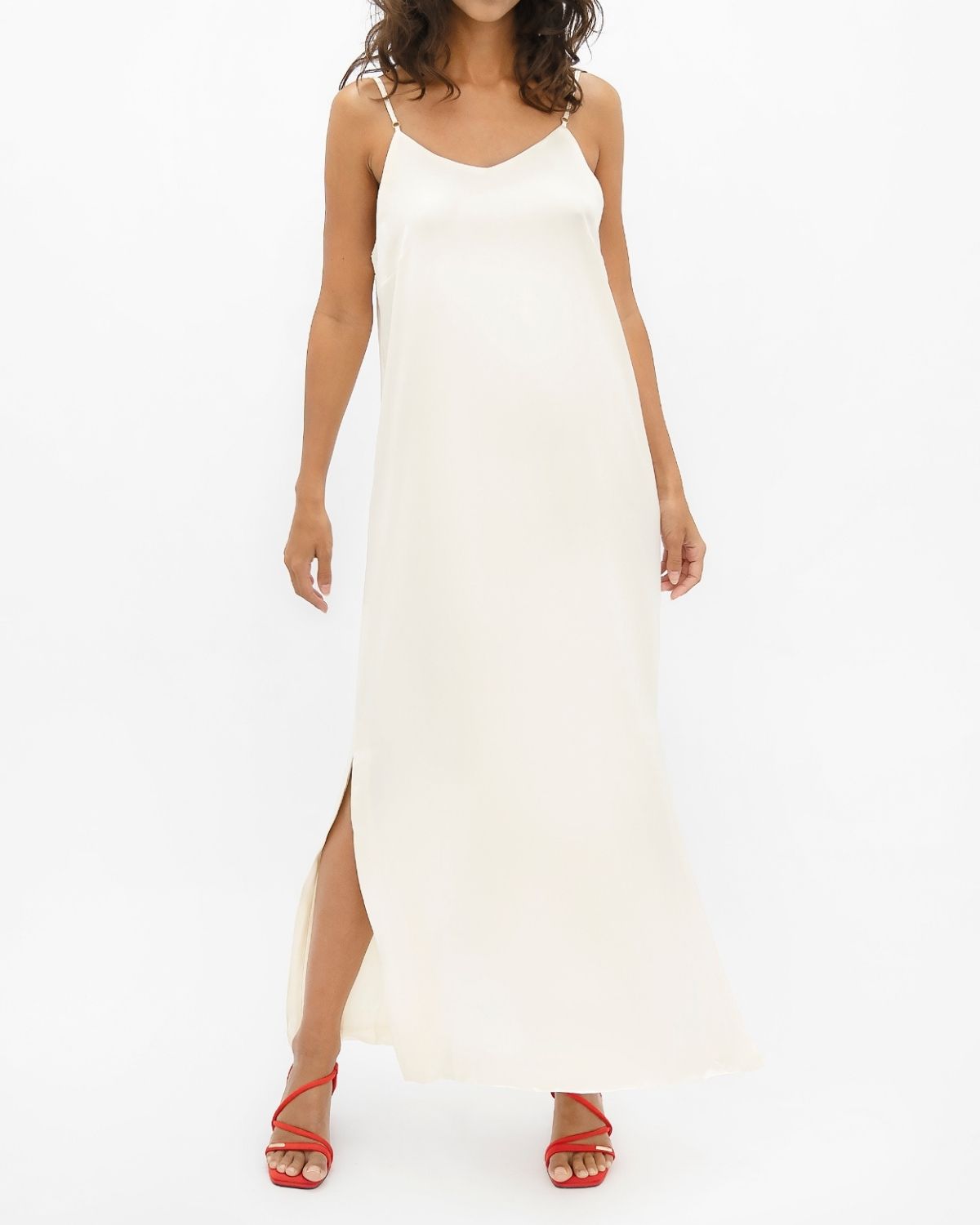 1 People Calabar Mulberry Silk Slip Strap Maxi Dress in White