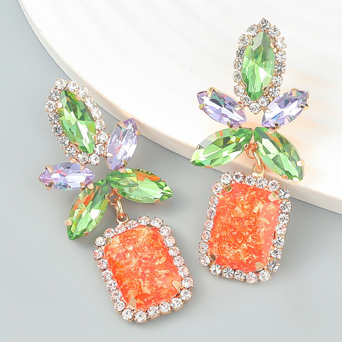 Carmela Diamond Flower Square Geometric Statement Earrings