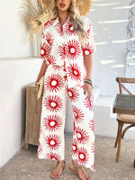 Casual Boho Holiday Style Contrast Print Wide Leg Trouser & Top Co-ord Set